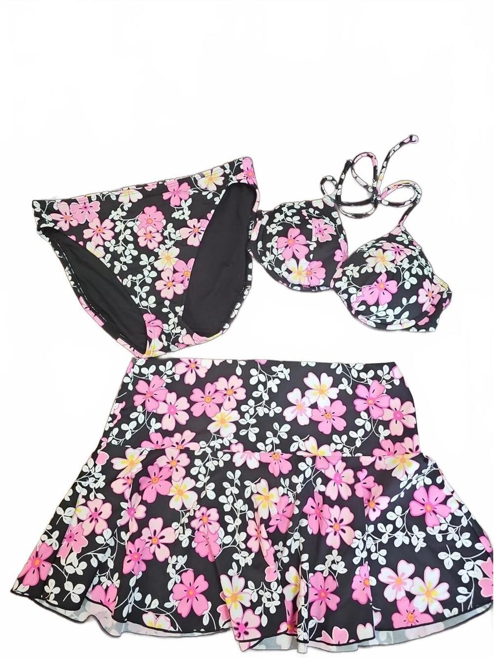Victoria's Secret Floral 3 Piece Bikini Swimsuit Set M. Top Is 34C